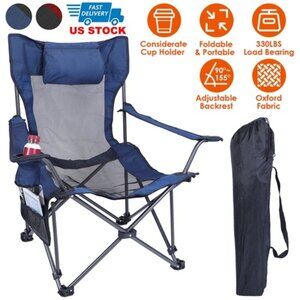 Foldable Camping Chair 330LBS Load Heavy Duty Steel Lawn Chair